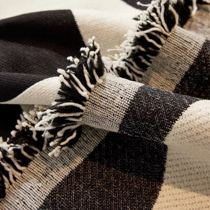Lisslune | Chess Board Chic Tasseled Sofa Cover
