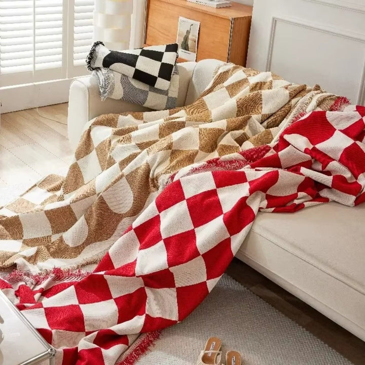 Lisslune | Chess Board Chic Tasseled Sofa Cover