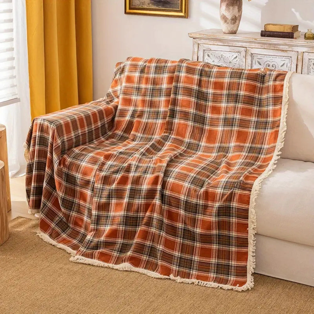 Lisslune | Autumn Chestnut Plaid Sofa Cover