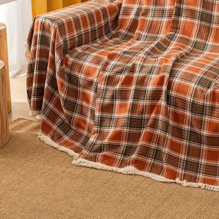 Lisslune | Autumn Chestnut Plaid Sofa Cover
