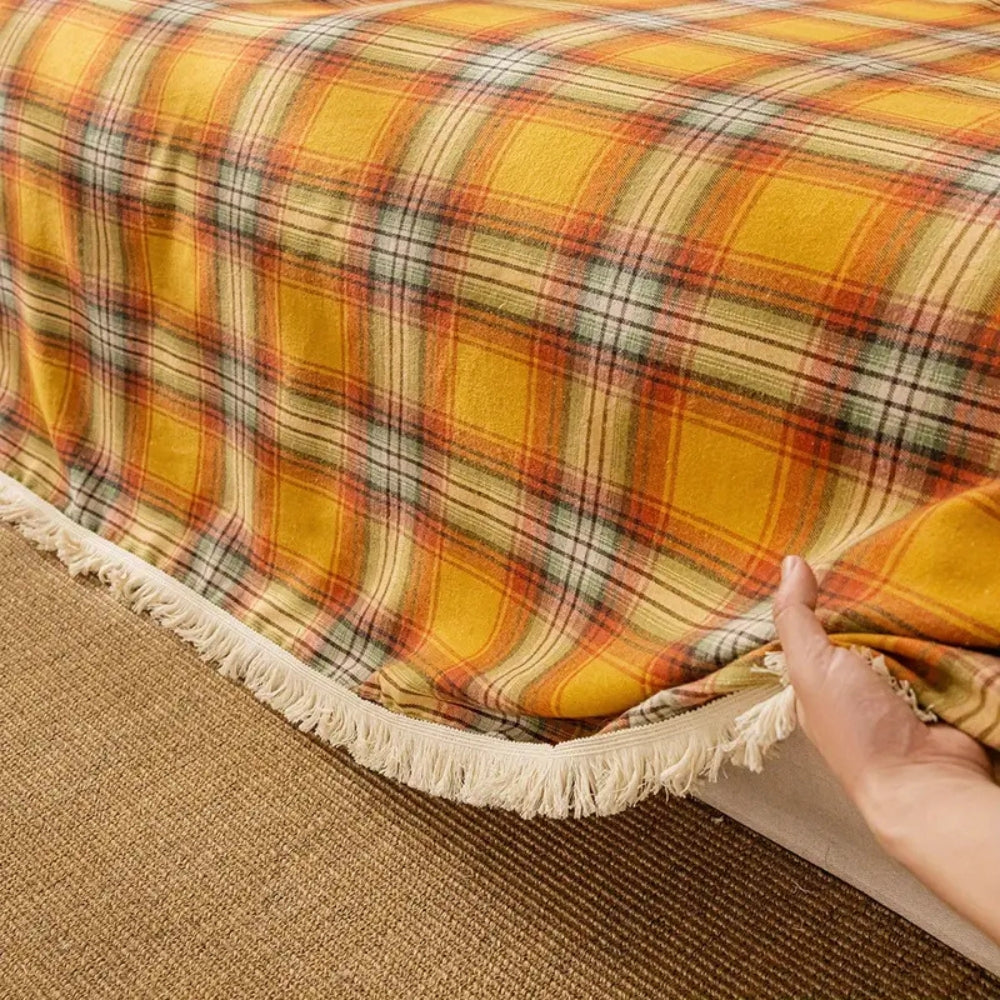 Lisslune | Autumn Chestnut Plaid Sofa Cover