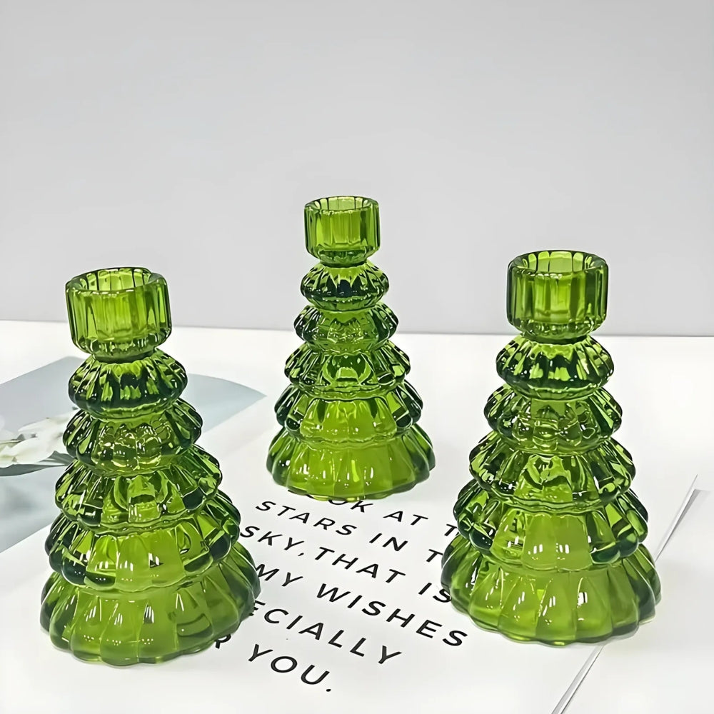 Lisslune | LumiTree Glass Candle Holder Set – 3-piece Tree-shaped Table Decoration