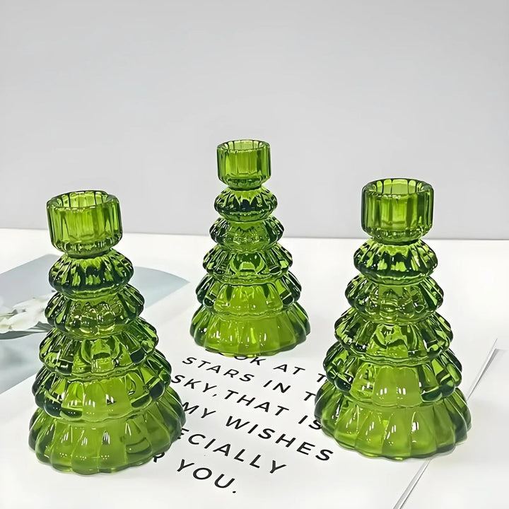 Lisslune | LumiTree Glass Candle Holder Set – 3-piece Tree-shaped Table Decoration