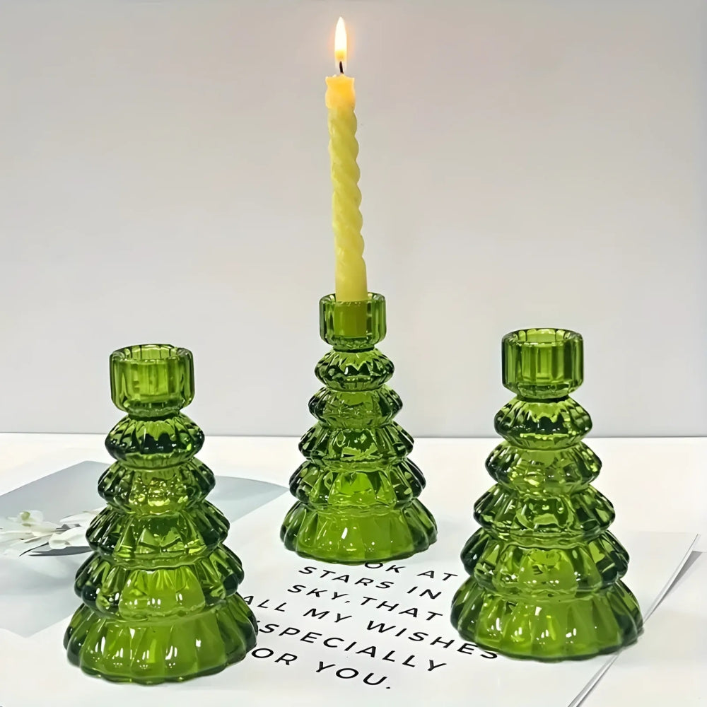 Lisslune | LumiTree Glass Candle Holder Set – 3-piece Tree-shaped Table Decoration
