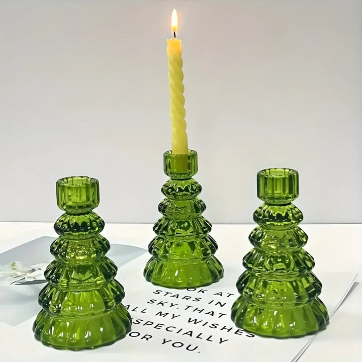 Lisslune | LumiTree Glass Candle Holder Set – 3-piece Tree-shaped Table Decoration