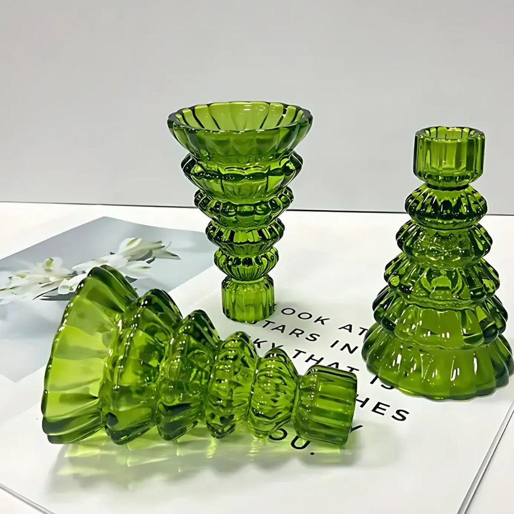 Lisslune | LumiTree Glass Candle Holder Set – 3-piece Tree-shaped Table Decoration