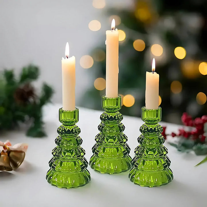 Lisslune | LumiTree Glass Candle Holder Set – 3-piece Tree-shaped Table Decoration
