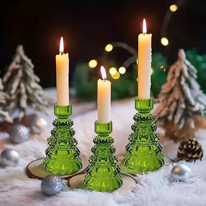 Lisslune | LumiTree Glass Candle Holder Set – 3-piece Tree-shaped Table Decoration