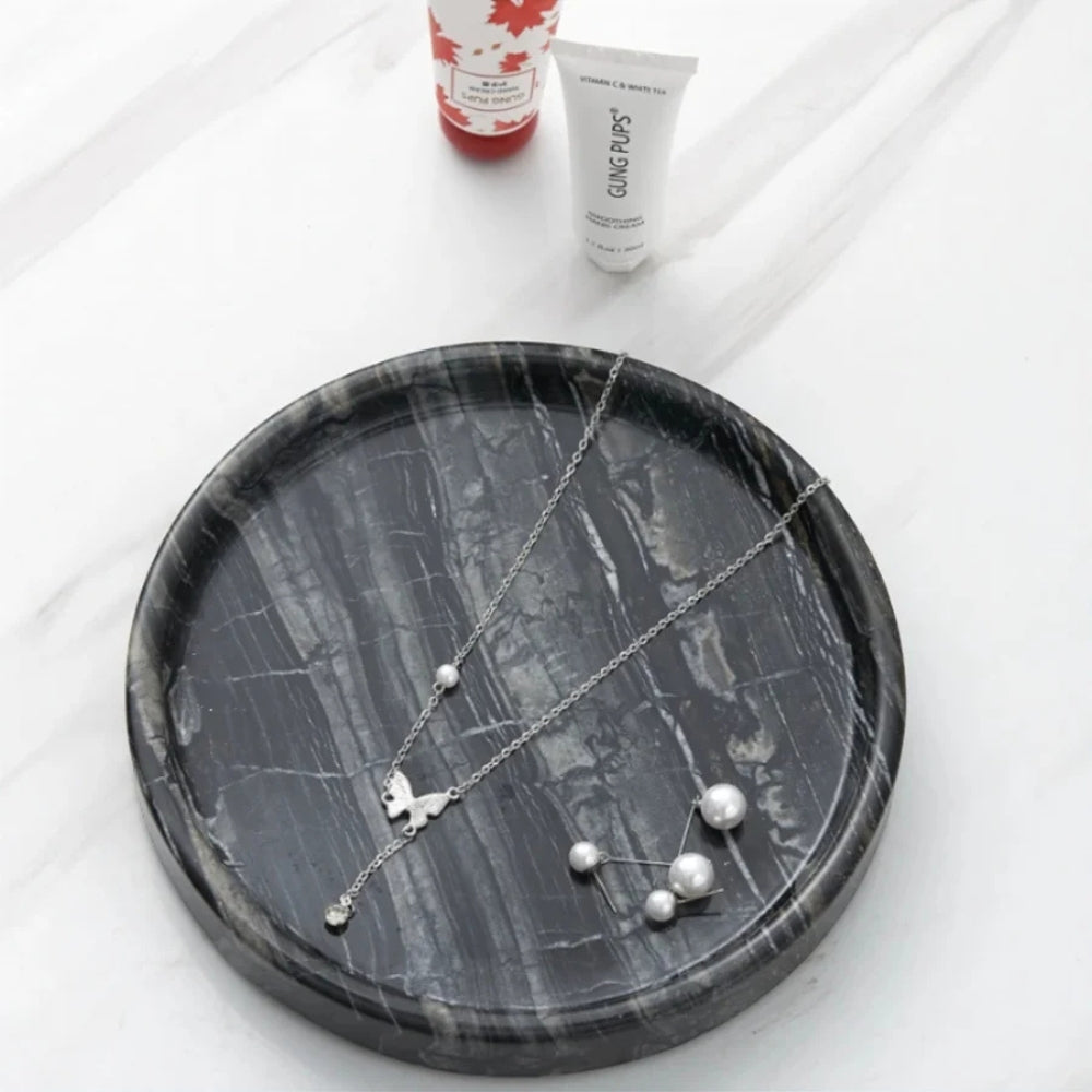 Lisslune | Circular Black Marble Jewelry Tray