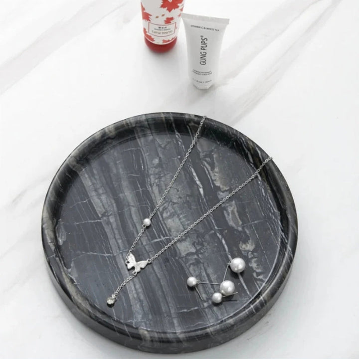 Lisslune | Circular Black Marble Jewelry Tray