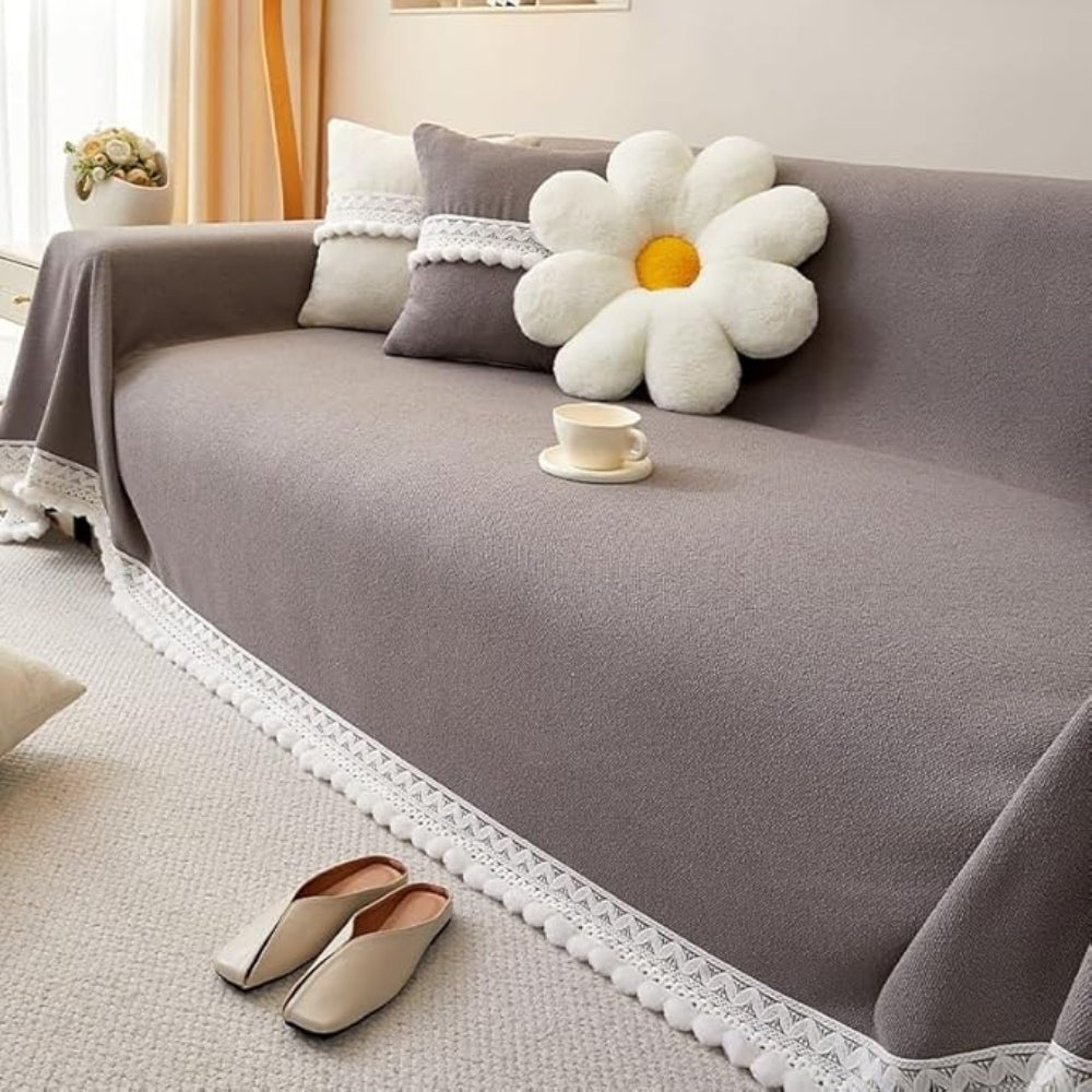 Lisslune | Classic Chenille Lace Edge Sofa Cover