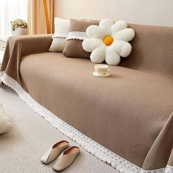 Lisslune | Classic Chenille Lace Edge Sofa Cover
