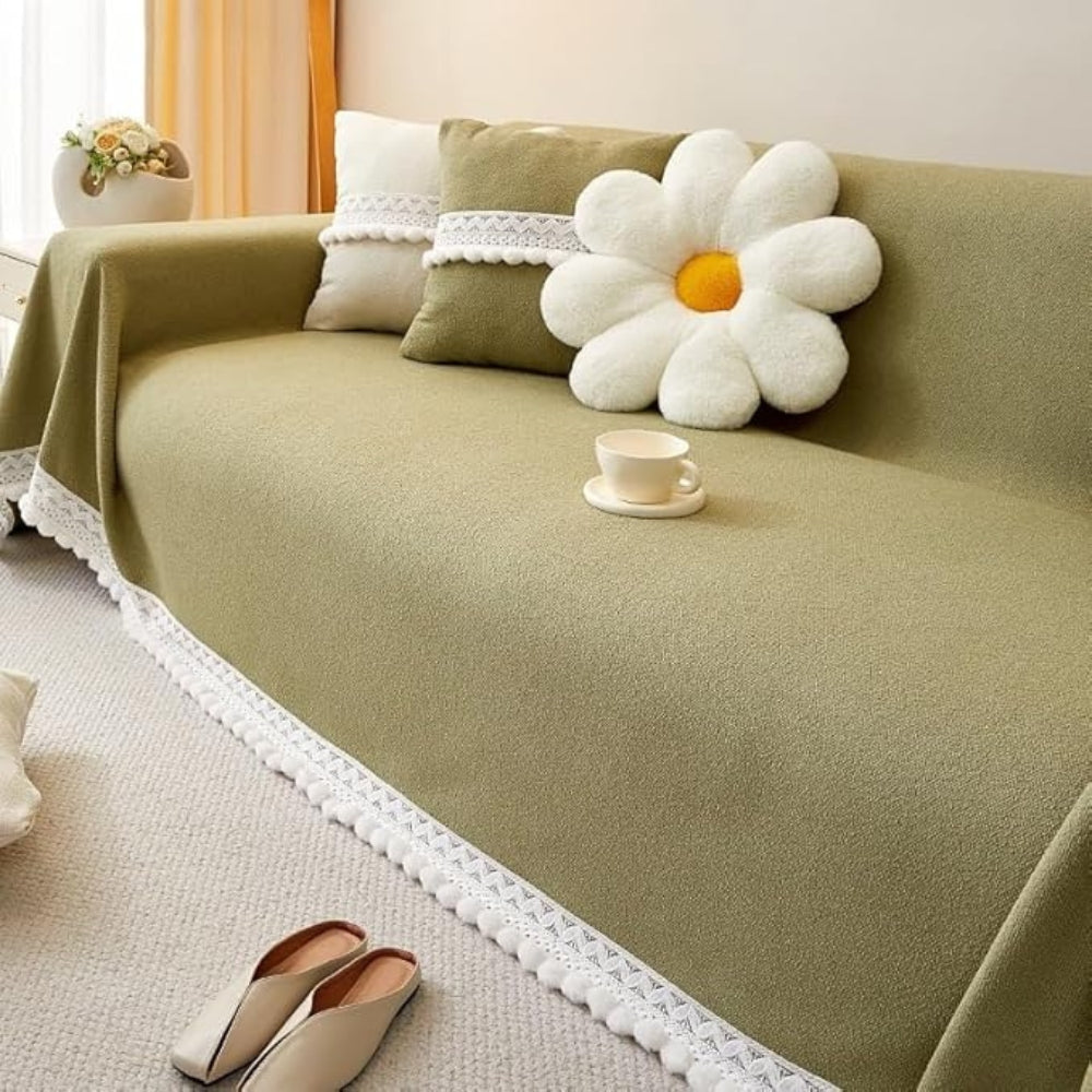 Lisslune | Classic Chenille Lace Edge Sofa Cover