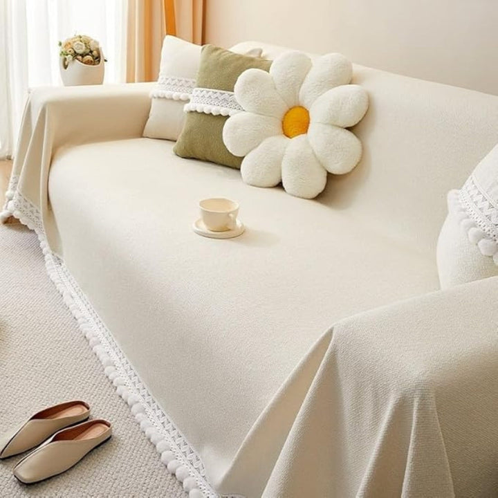 Lisslune | Classic Chenille Lace Edge Sofa Cover