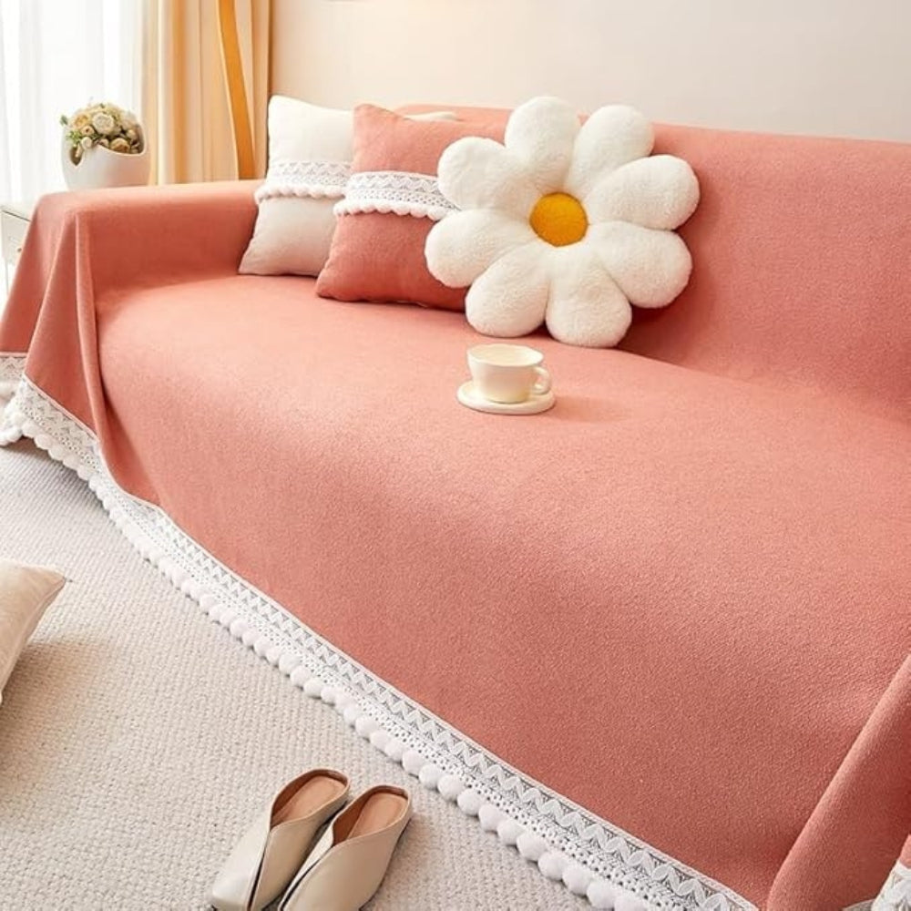 Lisslune | Classic Chenille Lace Edge Sofa Cover
