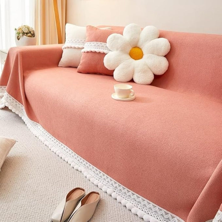 Lisslune | Classic Chenille Lace Edge Sofa Cover
