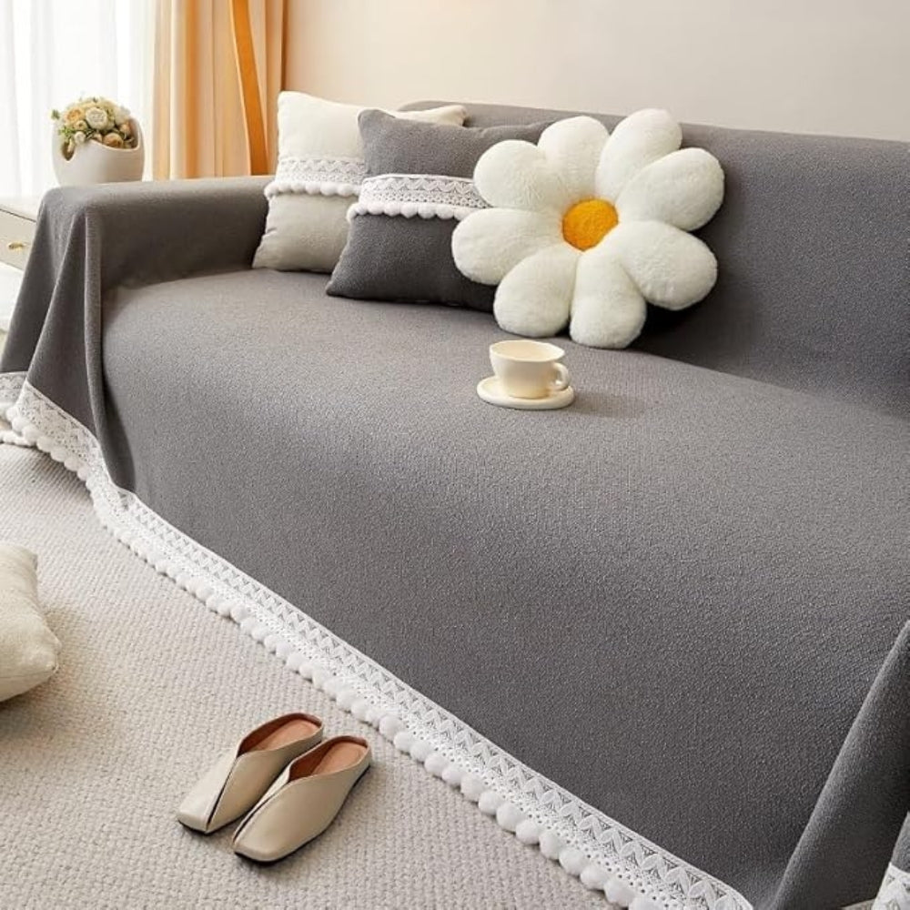 Lisslune | Classic Chenille Lace Edge Sofa Cover