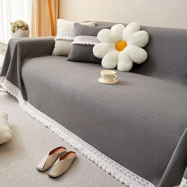 Lisslune | Classic Chenille Lace Edge Sofa Cover