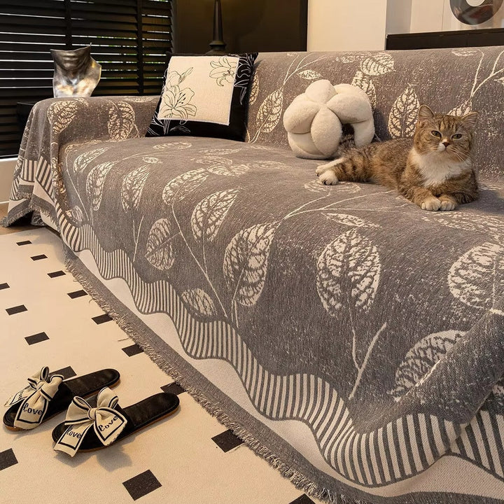 Lisslune | Classic Chenille Leaf Sofa Cover