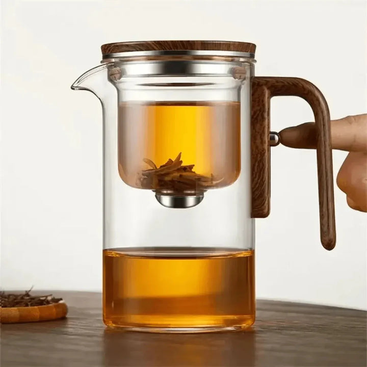 Lisslune | Elegant Teapot Made of Glass with Wooden Handle – Transparent Teapot for Tea Enjoyment