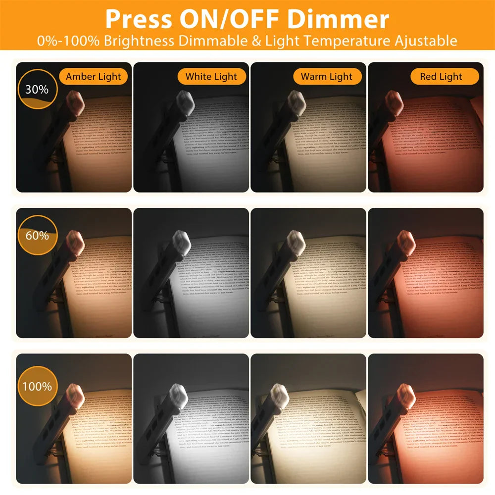 Lisslune | Clip-on book light, USB rechargeable reading light with timer, portable LED bookmark light for bedside & desk