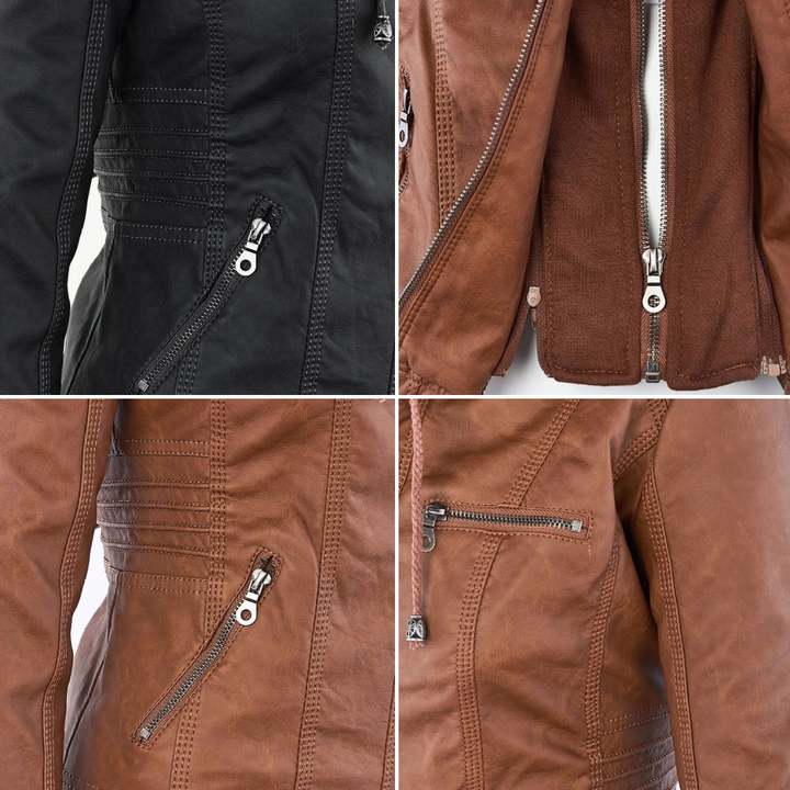 Lisslune | Waterproof Women's Synthetic Leather Jacket with Hood