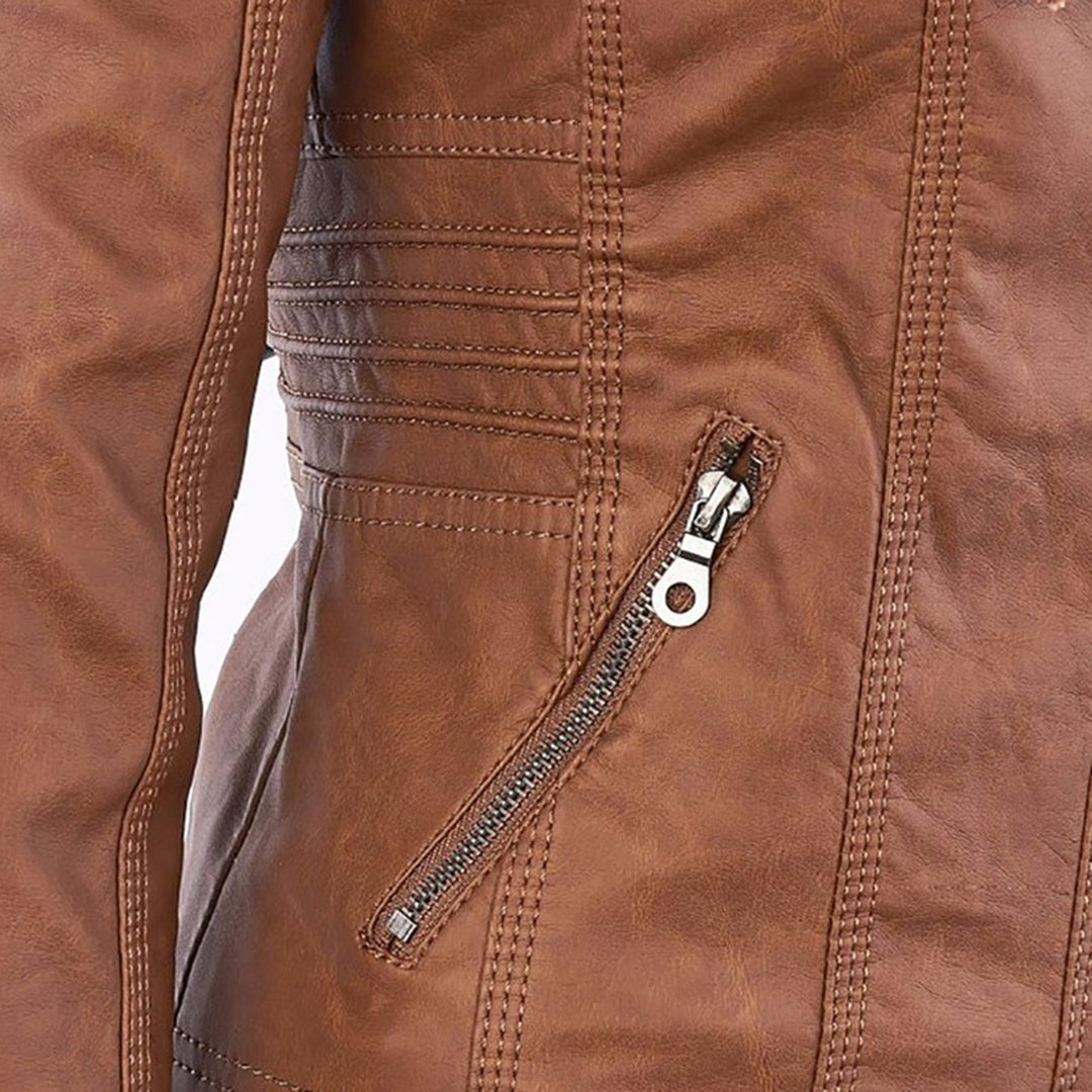 Lisslune | Waterproof Women's Synthetic Leather Jacket with Hood