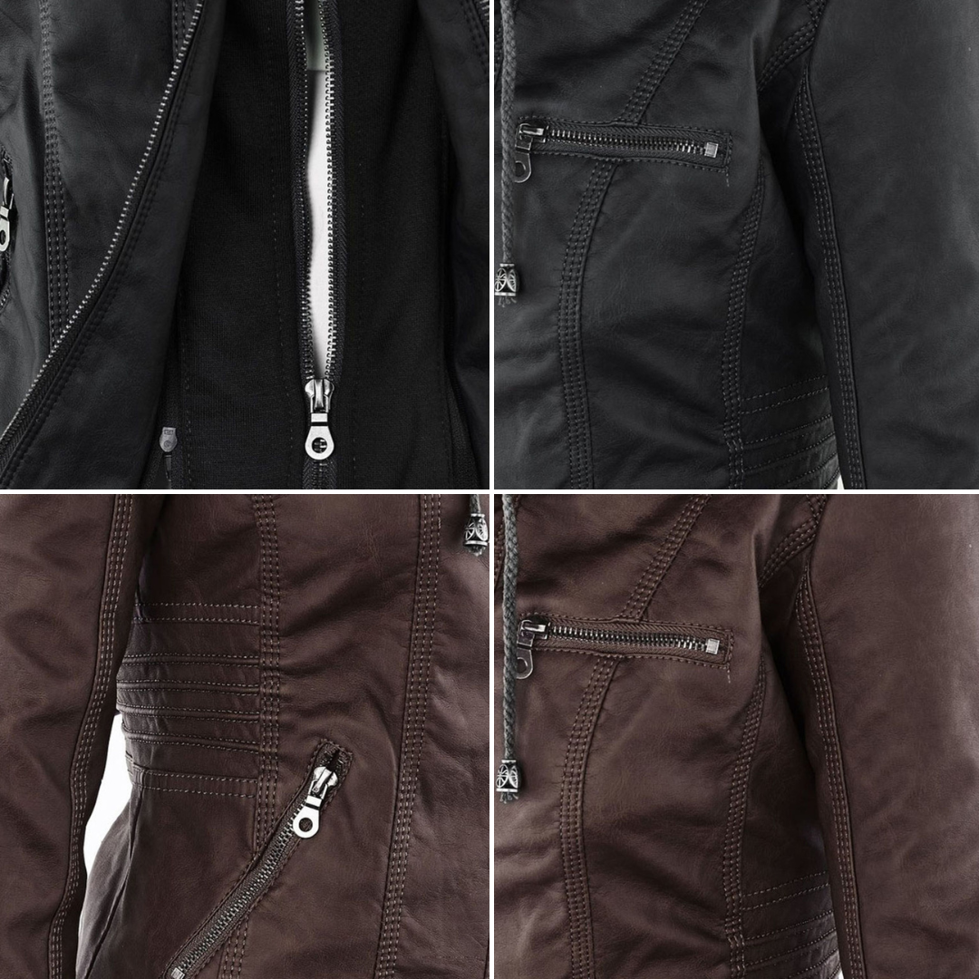 Lisslune | Waterproof Women's Synthetic Leather Jacket with Hood