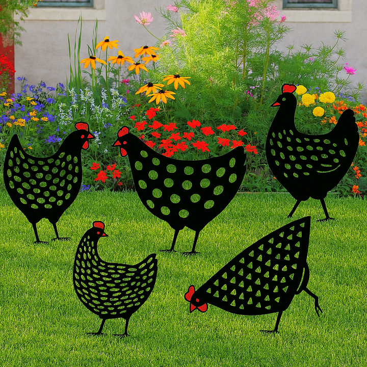 Lisslune | Vintage-Metal-Chicken Garden Sculpture with Durable Surface