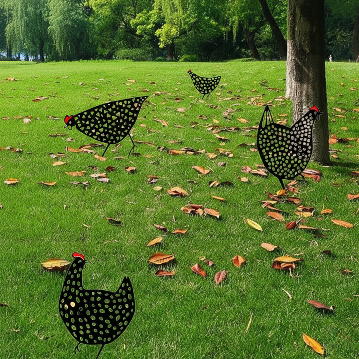 Lisslune | Vintage-Metal-Chicken Garden Sculpture with Durable Surface