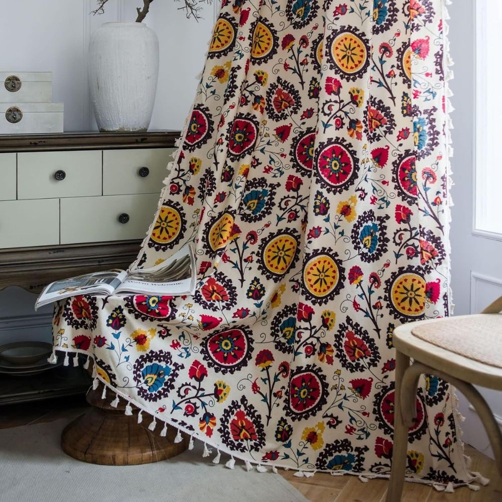 Lisslune | Boho Color Wheel Bloom Tassel Curtain