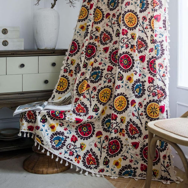 Lisslune | Boho Color Wheel Bloom Tassel Curtain