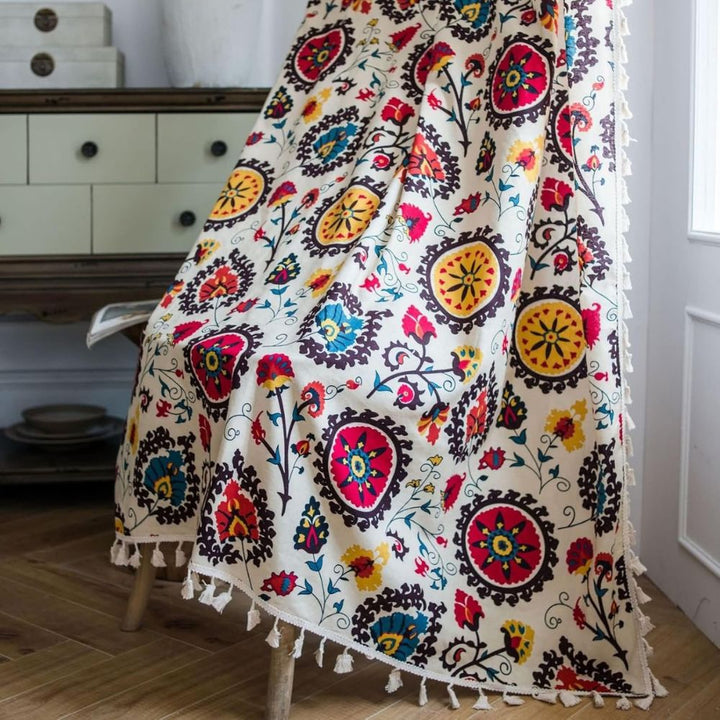 Lisslune | Boho Color Wheel Bloom Tassel Curtain