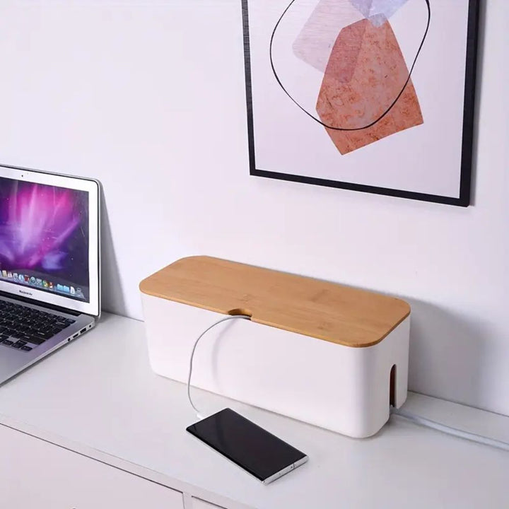 Lisslune | Cord Tidy Bamboo Cable Organizer Box