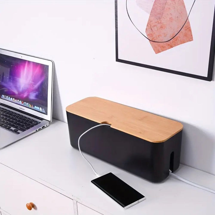 Lisslune | Cord Tidy Bamboo Cable Organizer Box
