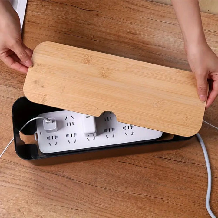 Lisslune | Cord Tidy Bamboo Cable Organizer Box