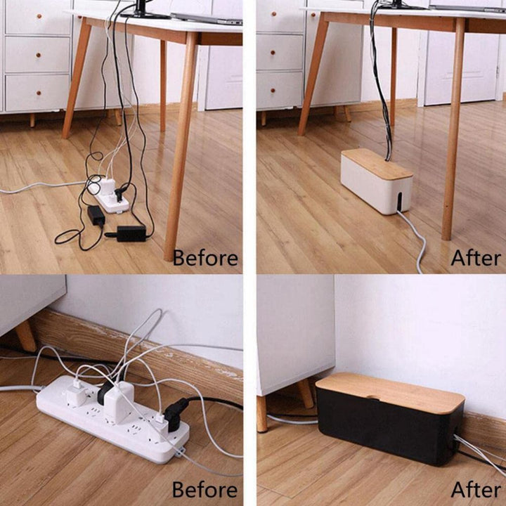 Lisslune | Cord Tidy Bamboo Cable Organizer Box