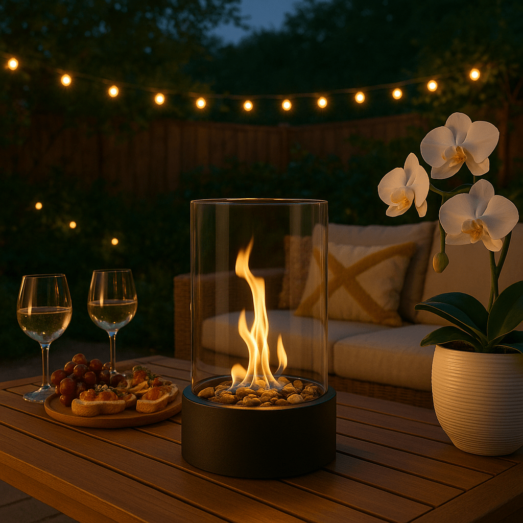 Lisslune | Modern Bioethanol Table Fireplace with Real Flame Display & Scandinavian Design