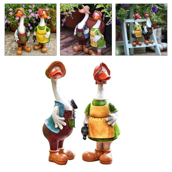 Lisslune | Hand-Painted Duck Couple Garden Ornaments – Elegant Resin Duck Statues for Outdoor & Indoor Decor