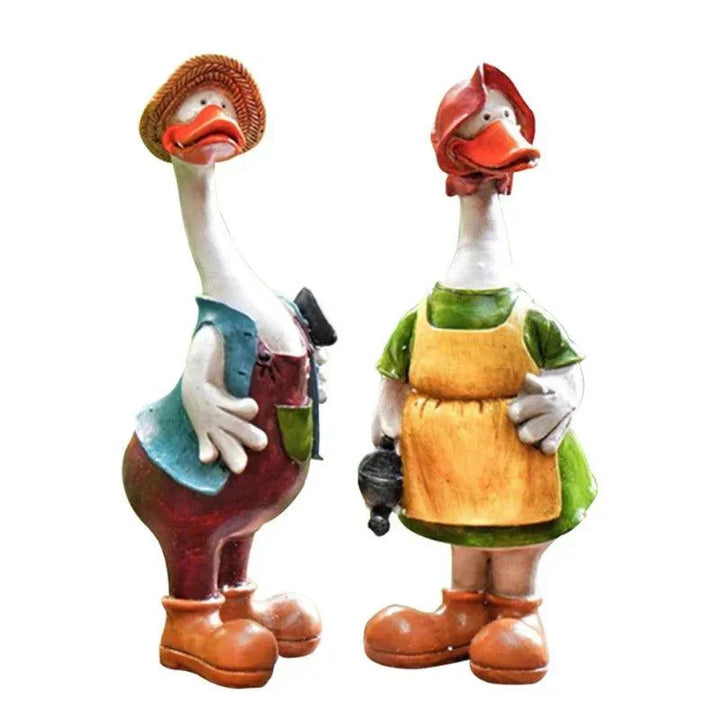 Lisslune | Hand-Painted Duck Couple Garden Ornaments – Elegant Resin Duck Statues for Outdoor & Indoor Decor