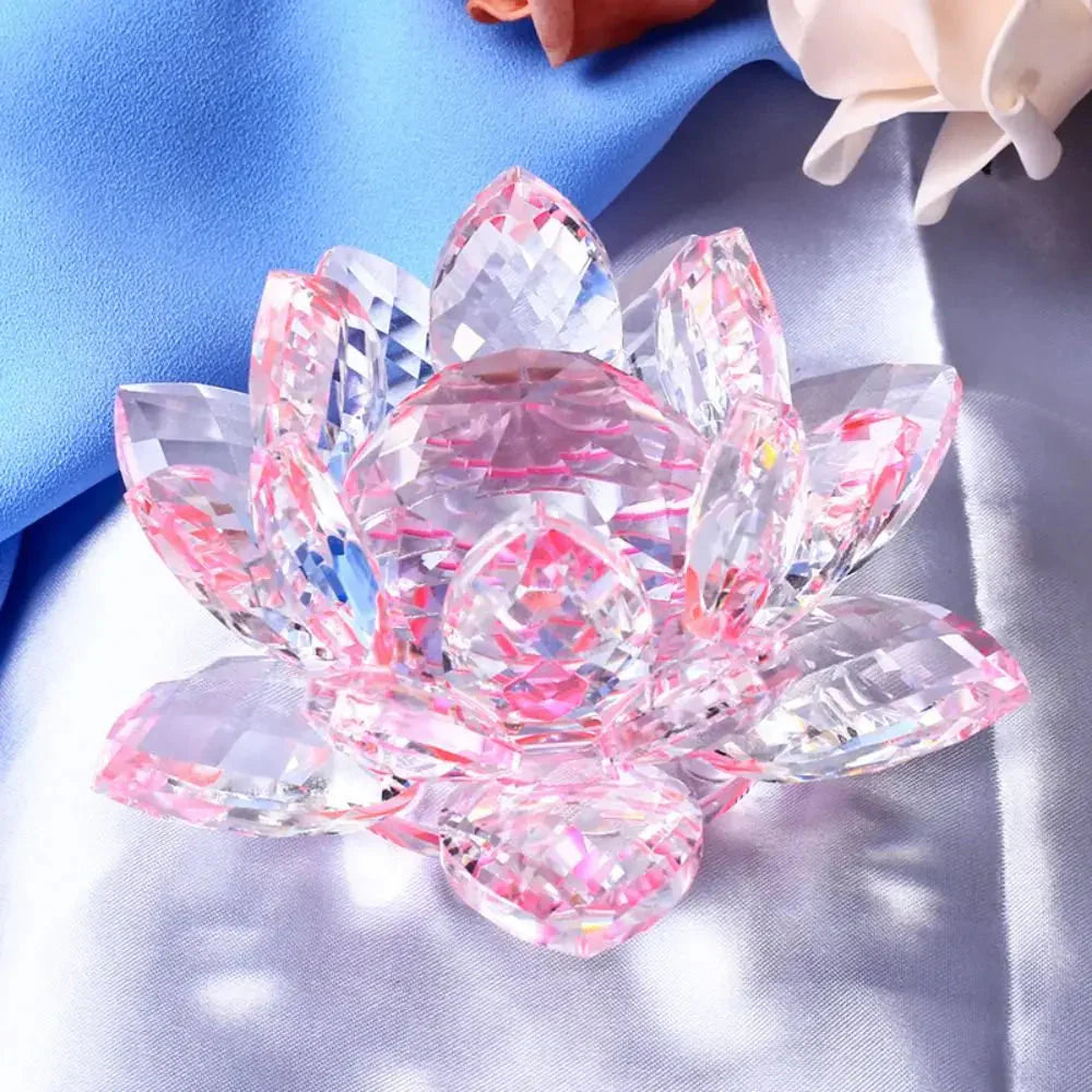 Lisslune | Crystal Lotus Flower Figurine Home Wedding Decoration Glass Art Collection Paperweight Office Table Ornaments Souvenir Gifts