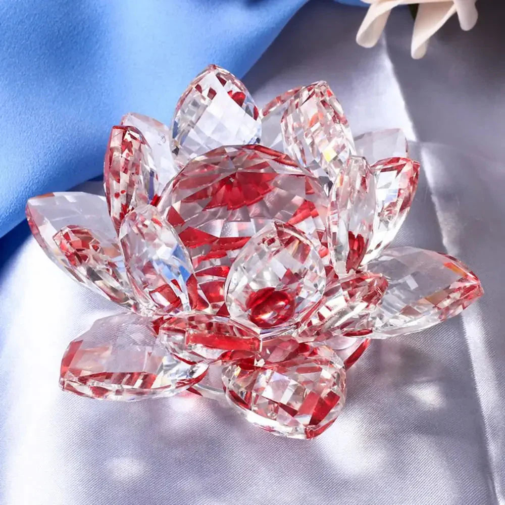 Lisslune | Crystal Lotus Flower Figurine Home Wedding Decoration Glass Art Collection Paperweight Office Table Ornaments Souvenir Gifts