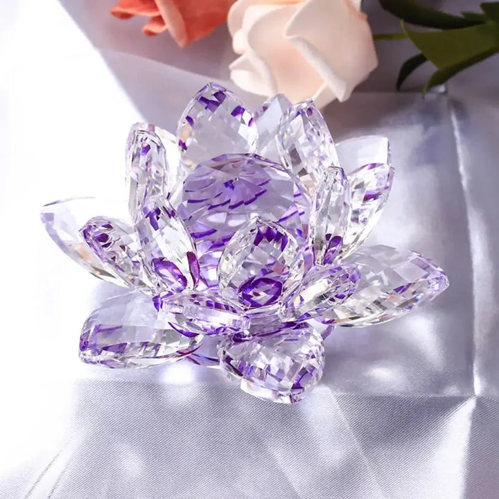 Lisslune | Crystal Lotus Flower Figurine Home Wedding Decoration Glass Art Collection Paperweight Office Table Ornaments Souvenir Gifts