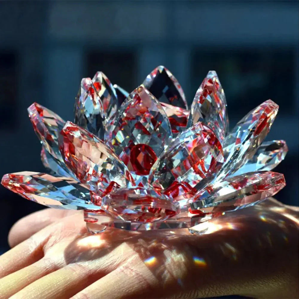Lisslune | Crystal Lotus Flower Figurine Home Wedding Decoration Glass Art Collection Paperweight Office Table Ornaments Souvenir Gifts