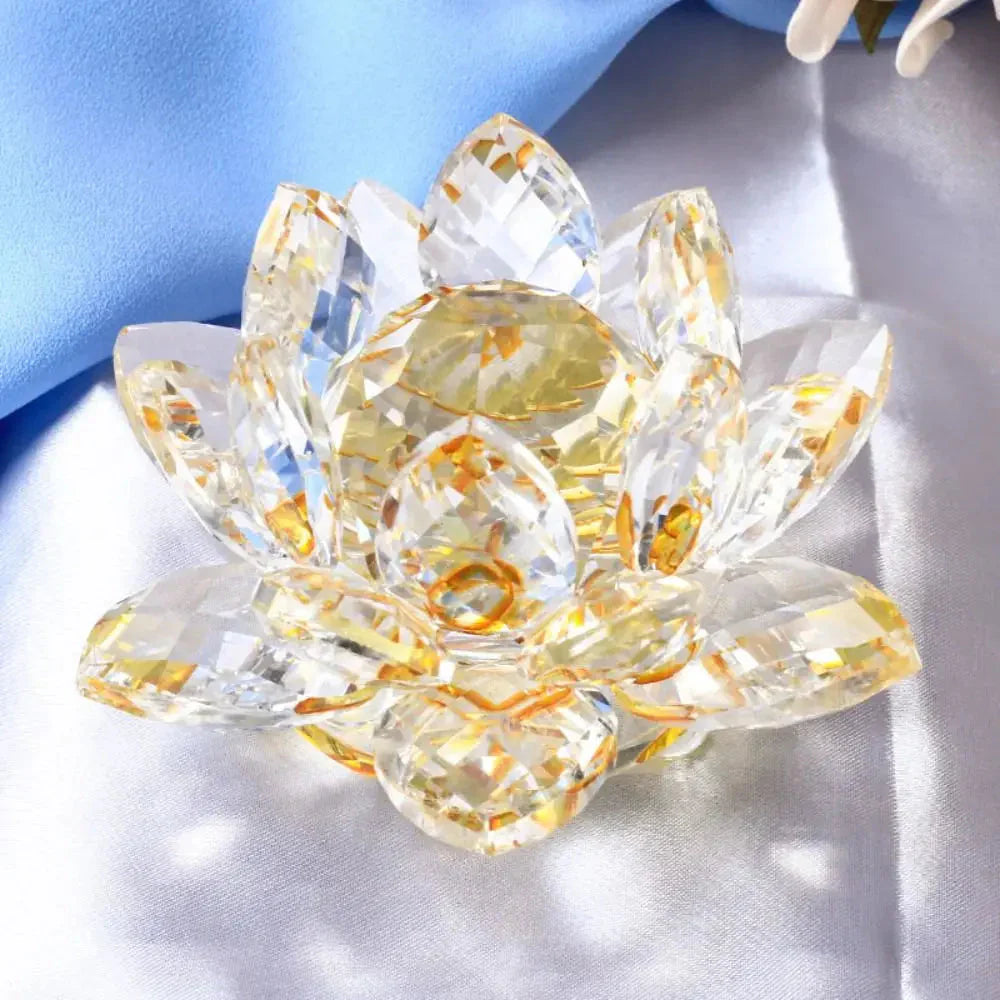 Lisslune | Crystal Lotus Flower Figurine Home Wedding Decoration Glass Art Collection Paperweight Office Table Ornaments Souvenir Gifts