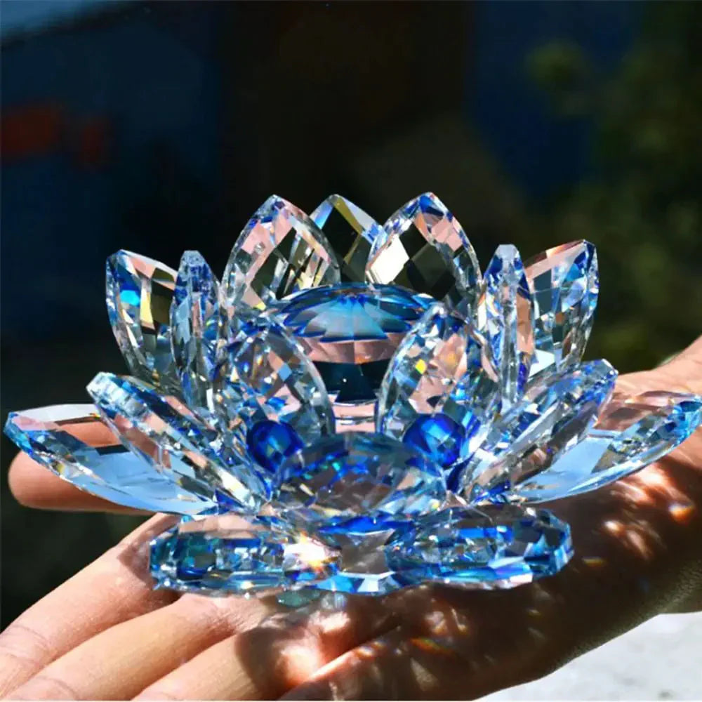 Lisslune | Crystal Lotus Flower Figurine Home Wedding Decoration Glass Art Collection Paperweight Office Table Ornaments Souvenir Gifts