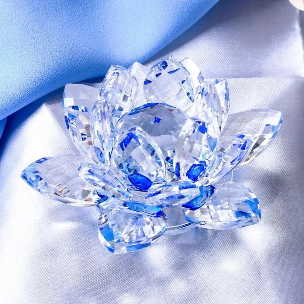 Lisslune | Crystal Lotus Flower Figurine Home Wedding Decoration Glass Art Collection Paperweight Office Table Ornaments Souvenir Gifts