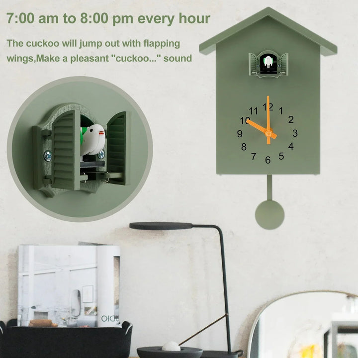 Lisslune | Cuckoo Clock Cuckoo Sound Clock with Pendulum Delicate Cuckoo Clock Bird Battery Operated Cuckoo Wall Clock for Living Room Decor