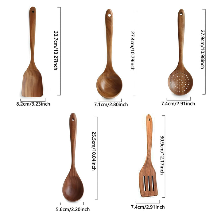 Lisslune | Luxury 5-Piece Kitchen Utensil Set of Natural Teak – Heat Resistant and Scratch Free