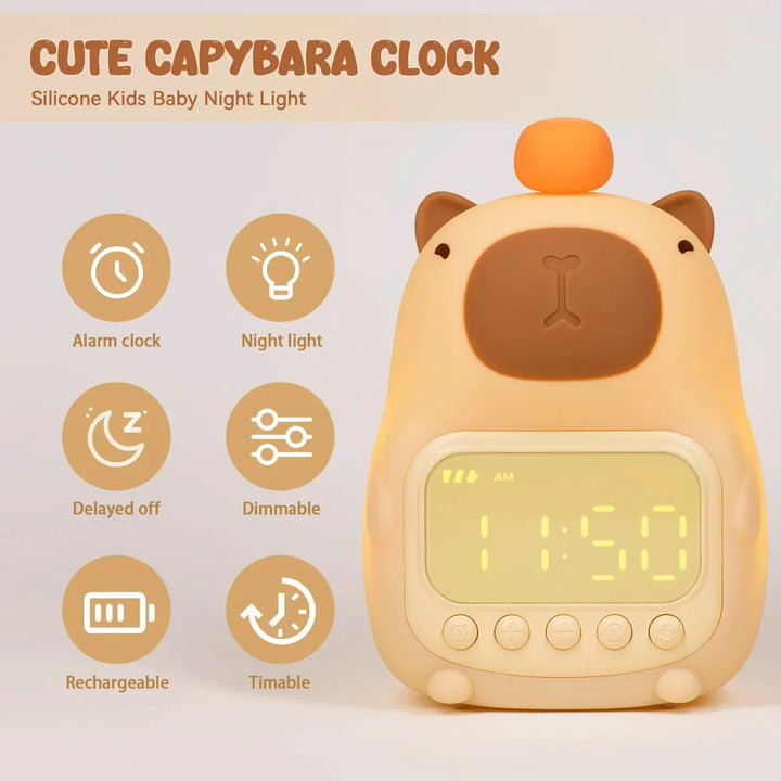 Lisslune | Capybara Clock Lamp - Rechargeable Digital Alarm Clock with Night Light & Touch Snooze